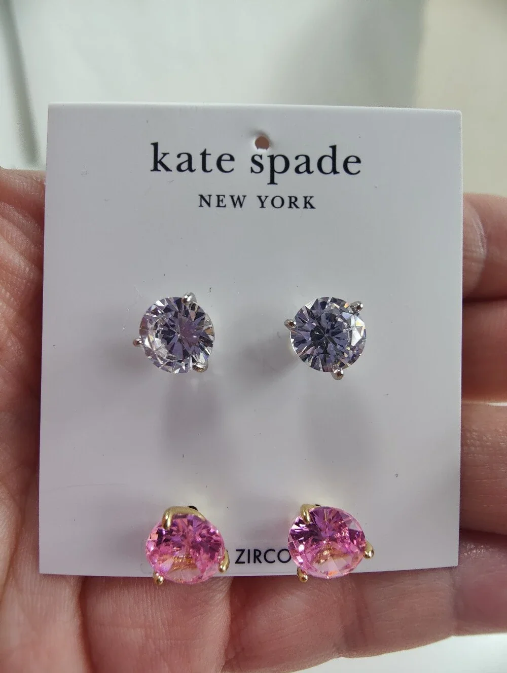 Kate Spade New York Cubic Zirconia Stud Earrings Set Pink Clear Crystal